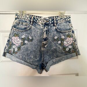 Forever 21 - Size 27 High Waisted Shorts with Light Pink Embroidered Roses
